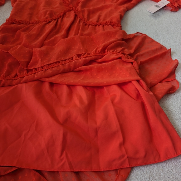 Orange Ruffled V-Neck Dress - Picture 8 of 9